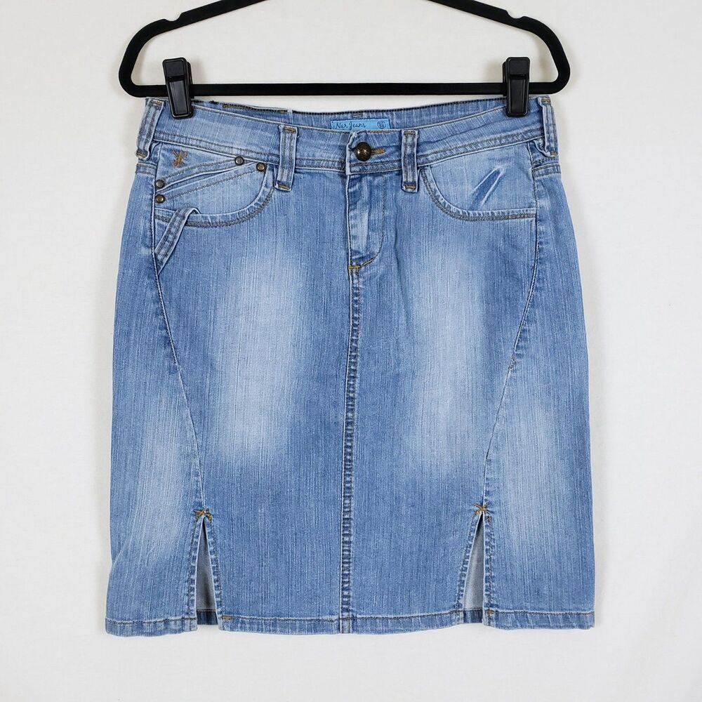 Nar Jeans Sporty Y2K Denim Skirt Womens XL Blue Stretch Indie Light Wash